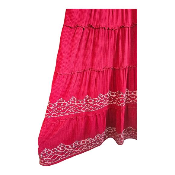 Knox Rose Dress Embroidered Tiered Ruffle Sleeve Dress Boho Red Pockets Size M - Picture 5 of 9